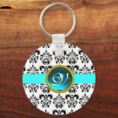 Porte-clés AQUAMARINE DAMASK MONOGRAM,blue turquase (Recto)