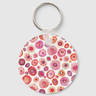 Porte-clés Aquarelle Abstraite cercle floral rose