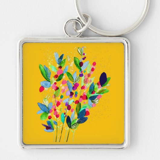 Porte-clés Aquarelle Abstraite colorée fleurie (Devant)