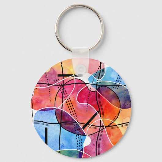 Porte-clés Aquarelle Abstraite Motif noir blanc (Recto)