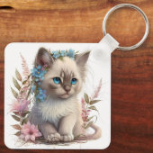 Porte-clés Aquarelle adorable Chaton balinais (Verso)