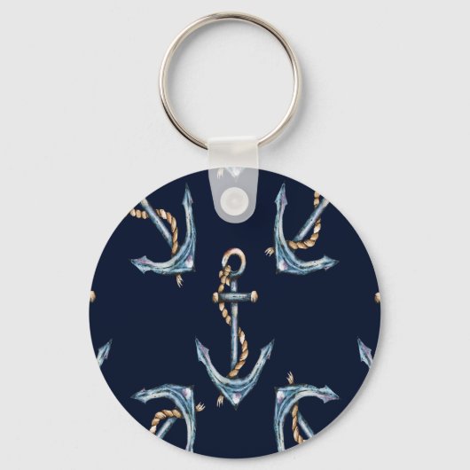 Porte-clés Aquarelle Ancres Bleu Nuit (Recto)