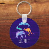 Porte-clés Aquarelle Animaux Sauvages Sur Violet (Recto)