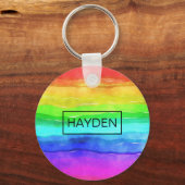 Porte-clés Aquarelle arc-en-ciel rayures personnalisées (Recto)