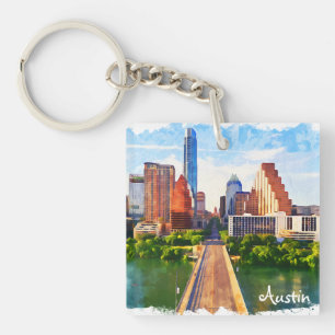 Porte-clés Aquarelle Austin Texas Vintage voyage City