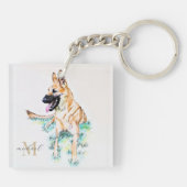 Porte-clés Aquarelle berger allemand Malinois Monogramme (Dos)