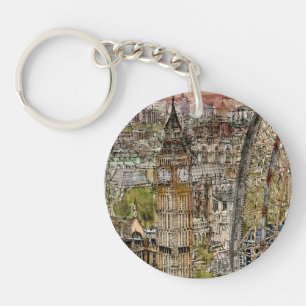 Porte-clés Aquarelle Big Ben des destinations   et oeil de