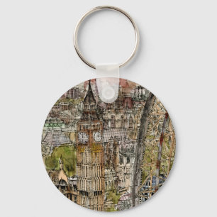 Porte-clés Aquarelle Big Ben des destinations   et oeil de