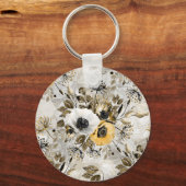 Porte-clés Aquarelle blanche, fleurs jaunes (Recto)