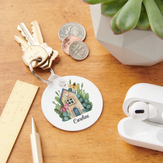 Porte-clés Aquarelle blanche mignonne en aluminium rond (Bureau)