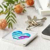 Porte-clés Aquarelle bleu coeur mignon (Côté)