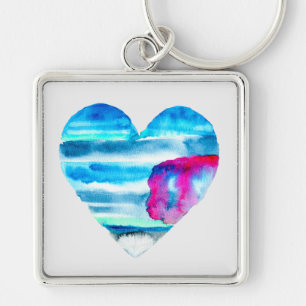 Porte-clés Aquarelle bleu coeur mignon