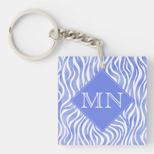 Porte-clés Aquarelle bleu Denim Zebra Imprimer Monogramme