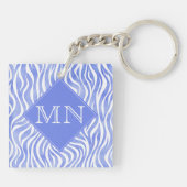 Porte-clés Aquarelle bleu Denim Zebra Imprimer | Monogramme (Dos)