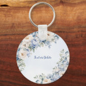 Porte-clés Aquarelle bleu Dusty Fleurs d'ivoire Feuille (Verso)