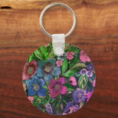 Porte-clés aquarelle, bleu et violet, aquarelle d'anémones (Recto)