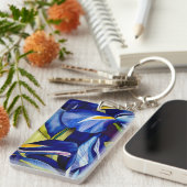 Porte-clés Aquarelle bleu Iris peinture d'art originale (Devant droit)