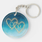 Porte-clés Aquarelle Bleu Océan Vagues Avec Mariage Monogramm (Dos)