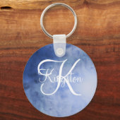 Porte-clés Aquarelle bleue et blanche monogrammée (Recto)