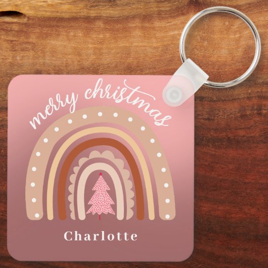 Porte-clés Aquarelle Boho personnalisée Nom arc-en-ciel Fille (Verso)