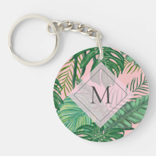 Porte-clés Aquarelle botanique tropicale Monogramme d'art ros