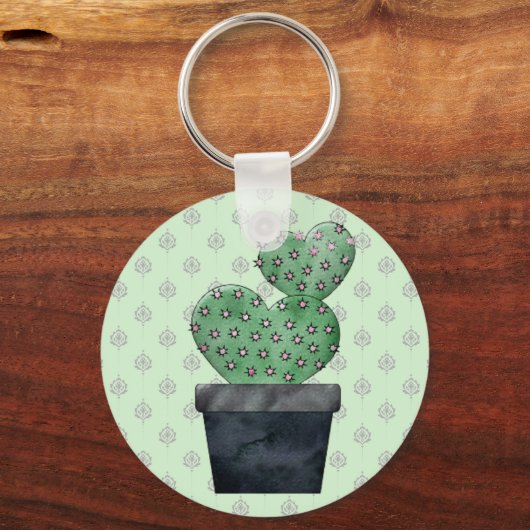 Porte-clés Aquarelle Cactus en pot Plante (Verso)