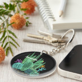 Porte-clés Aquarelle, cactus, fleurs grand horloge (Devant Droit)