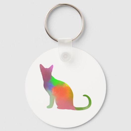 Porte-clés Aquarelle Chat Silhouette (Recto)