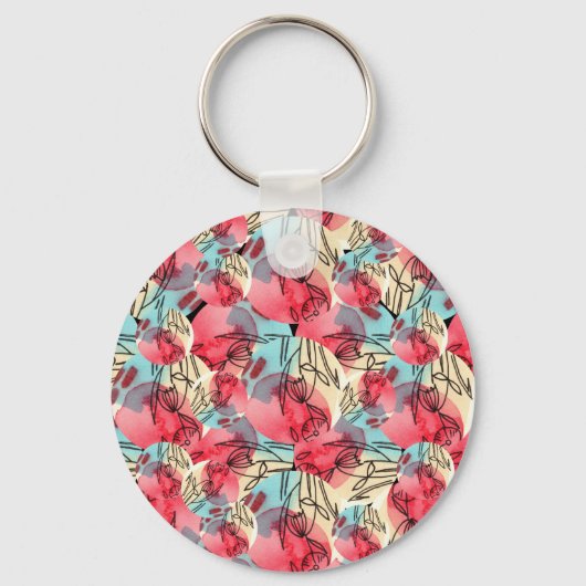 Porte-clés Aquarelle chaude froide Florale géométrique (Recto)