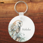Porte-clés Aquarelle Chouette Oiseau Faune Nature Art Ke (Verso)