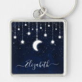 Porte-clés Aquarelle Ciel Céleste Lune Étoiles Éclairage à co (Devant)