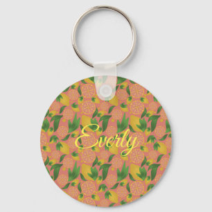 Porte-clés Aquarelle Citron Rose Fruit Personnalisé