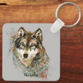 Porte-clés Aquarelle Code Loup Citation, Loups Nom personnali (Verso)