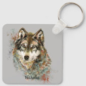 Porte-clés Aquarelle Code Loup Citation, Loups Nom personnali (Dos)
