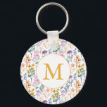 Porte-clés Aquarelle colorée Fleur de printemps Motif Monogra<br><div class="desc">Motif d'aquarelle coloré du jardin de printemps personnalisé Porte - clé de monogramme</div>