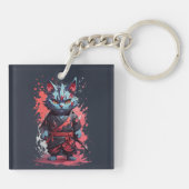 Porte-clés Aquarelle cool Gris Ninja Chat Guerrier (Dos)