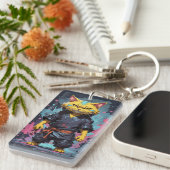 Porte-clés Aquarelle cool Jaune Ninja Chat Guerrier (Devant droit)