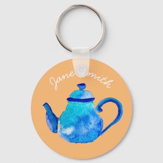 Porte-clés Aquarelle couleur bleu teapot (Recto)
