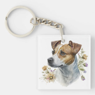 Porte-clés Aquarelle couleur mignonne Floral Jack Russell Chi