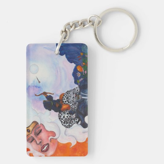 Porte-clés Aquarelle cupide équitation chat Mère déesse rêve (Dos)