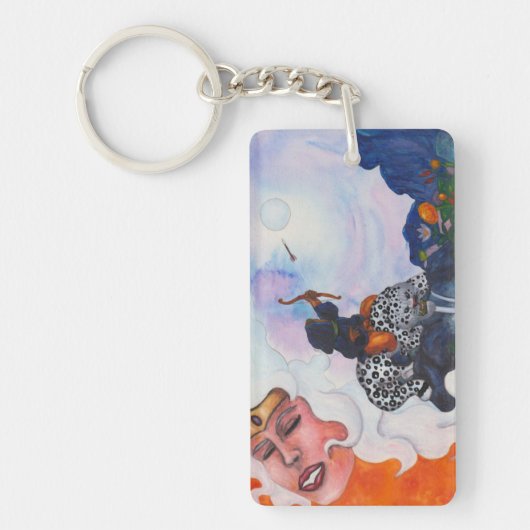 Porte-clés Aquarelle cupide équitation chat Mère déesse rêve (Devant)