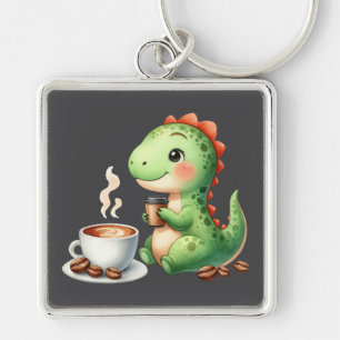 Porte-clés aquarelle Cute Dinosaur Premium Carré grand