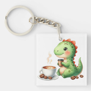 Porte-clés aquarelle Cute Dinosaure T Rex boisson Acrylique