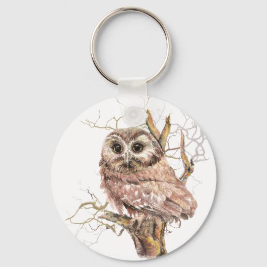 Porte-clés Aquarelle Cute Saw Whet Owen, Bird (Recto)