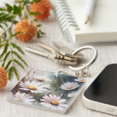 Porte-clés Aquarelle Daisées Nom personnalisé Texte (Devant Droit)