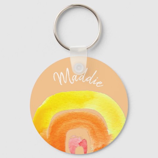 Porte-clés Aquarelle d'amour arc-en-ciel orange (Recto)
