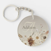 Porte-clés Aquarelle d'automne Monogramme floral (Devant)