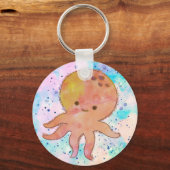 Porte-clés Aquarelle de caricature de poulpe mignonne (Verso)