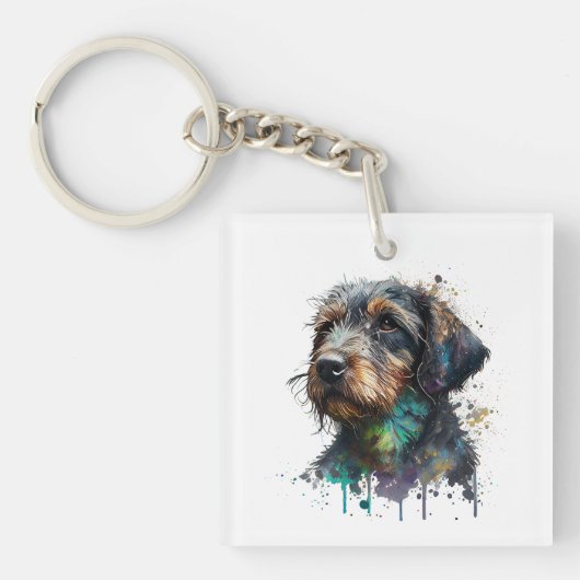 Porte-clés Aquarelle de chiot à poils durs Dachshund (Devant)