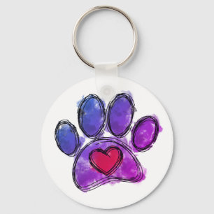 Porte-clés Aquarelle de dessin Amoureux des chiens bleu et vi